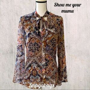 SHOW ME YOUR MUMU NWT BLOUSE TOP TIE NECK SHEER BELL SLEEVES SIZE X SMALL